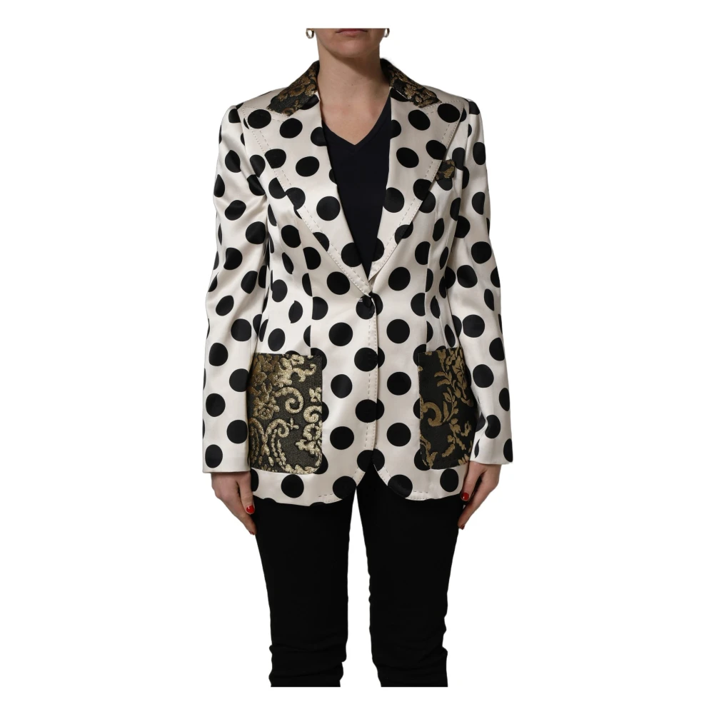 Dolce & Gabbana Women's White Blazers, Xl, Brocade Polka-Dot Blazer Jacket