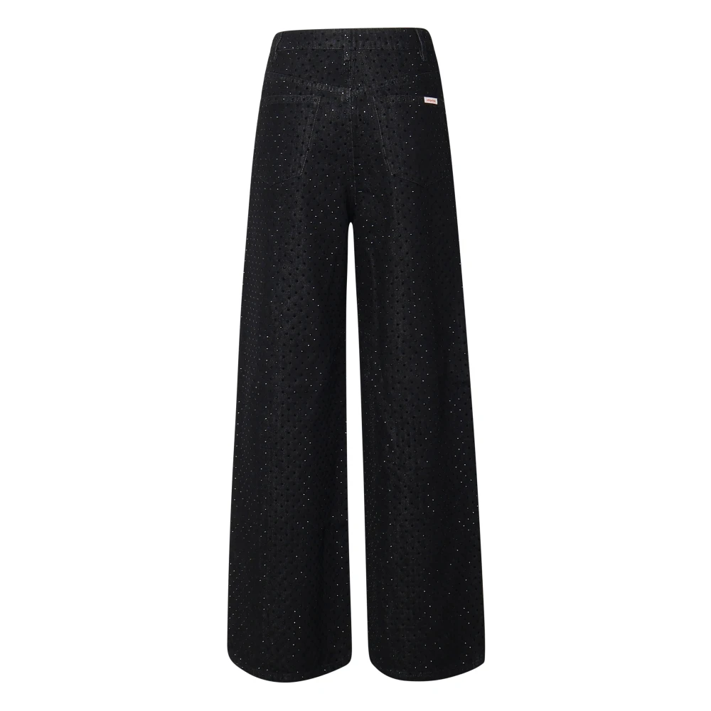 Self Portrait Zwarte Palazzo Stijl Rhinestone Jeans Black Dames