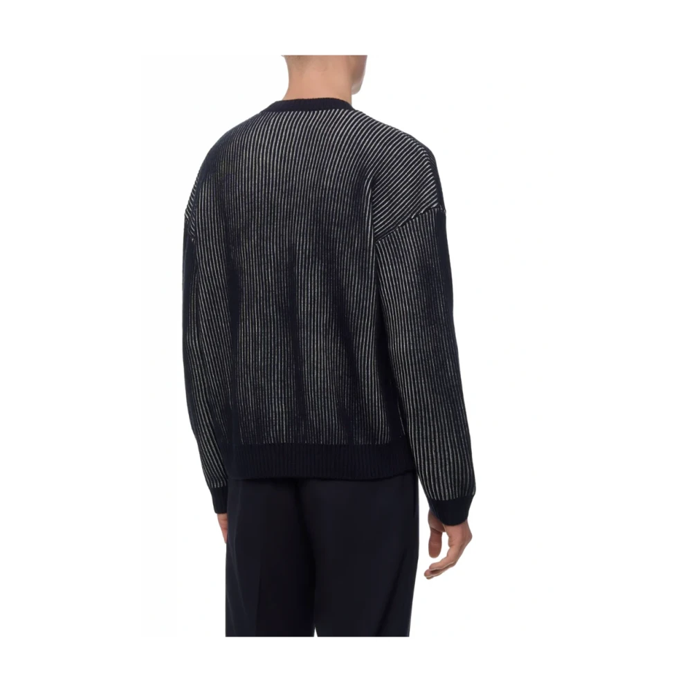 Emporio Armani Gezellige wol-katoenen trui met verticaal tweekleurig patroon Black Heren