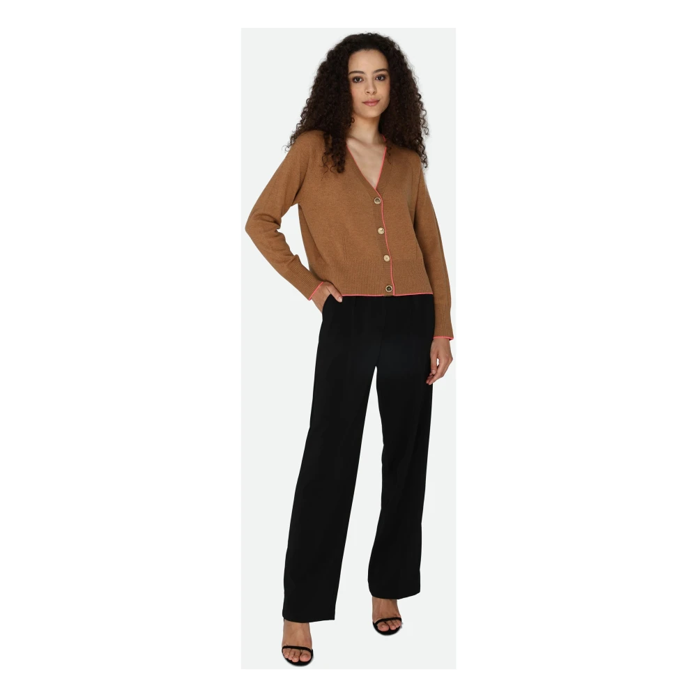 pinko Bruine V-hals Cardigan met Fuchsia Rand Brown Dames