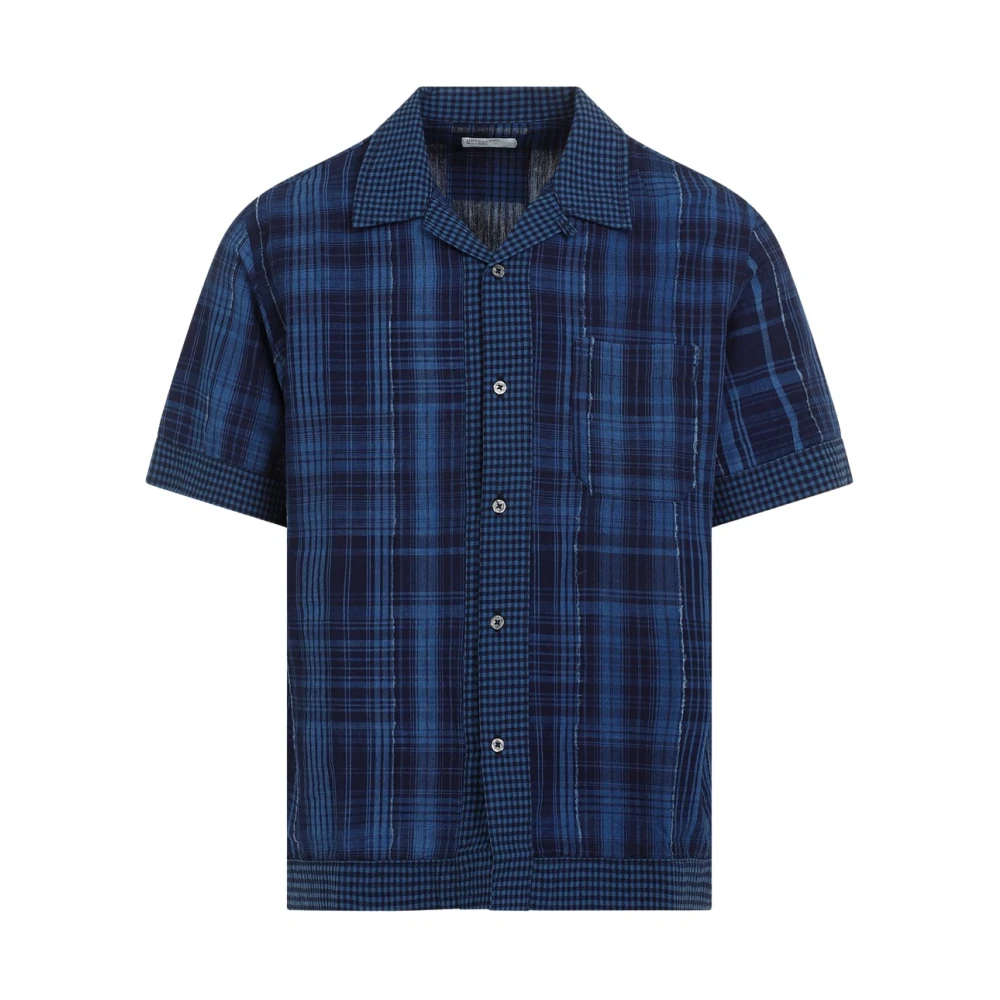 Universal Works Indigo Geruite Bowling Kraag Shirt Blue Heren