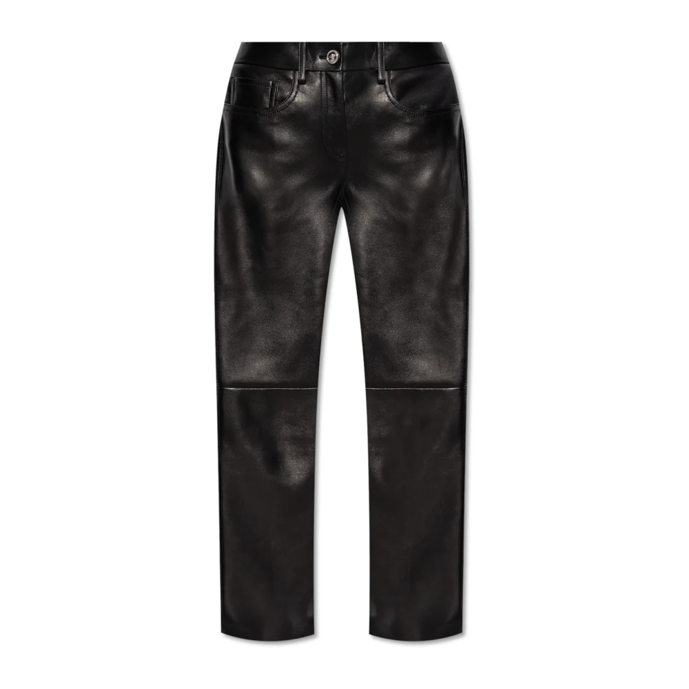 Versace Leren broek met logo Black Dames