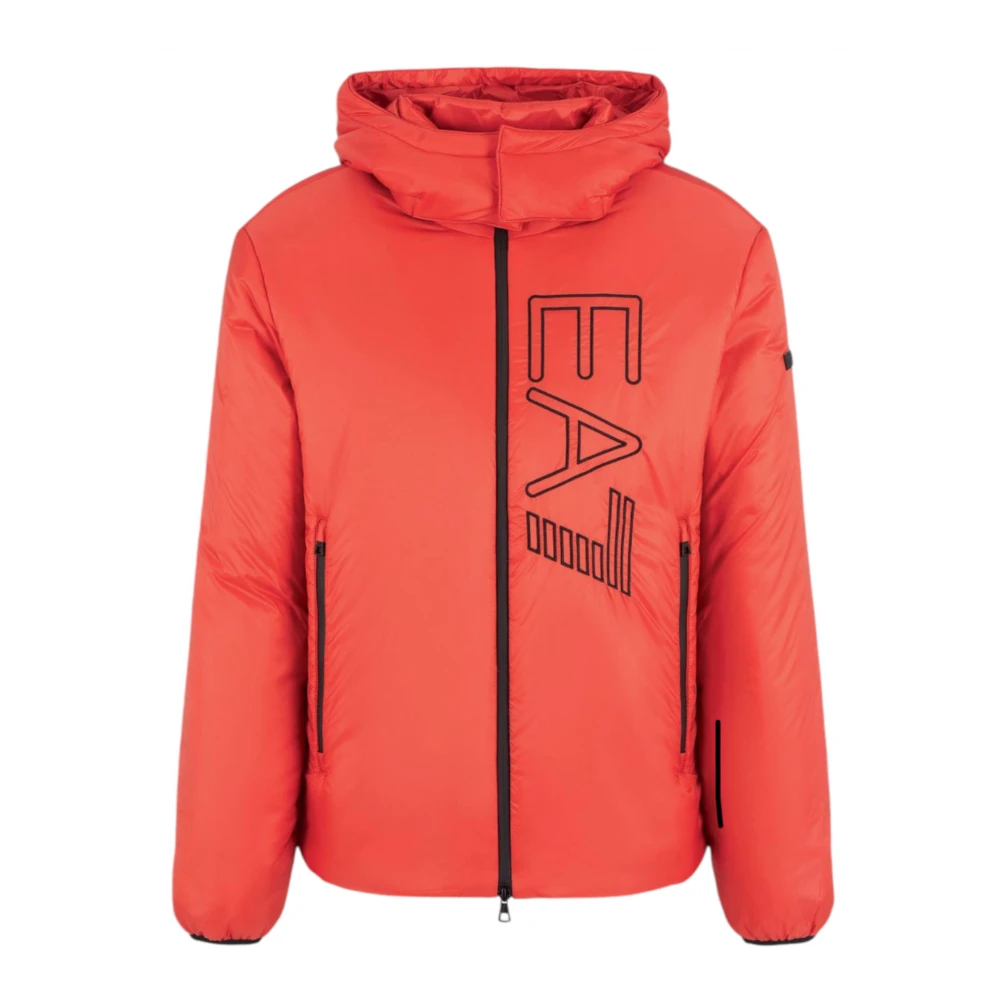 Emporio Armani EA7 Oranje Bomberjack met Afneembare Capuchon en Geborduurd Logo Orange Heren