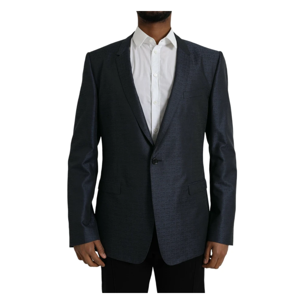 Dolce & Gabbana Blauwe Wollen Jas Gold Single-Breasted Blazer Blue Heren
