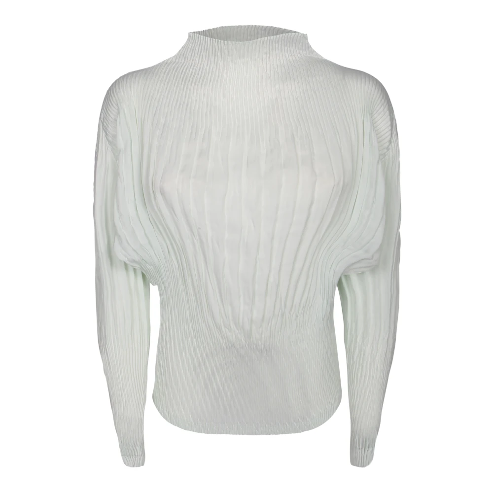 Issey Miyake Kvinno Grön Blusar & Skjortor Dam, M, Mocka, Pleated Suede Blouse