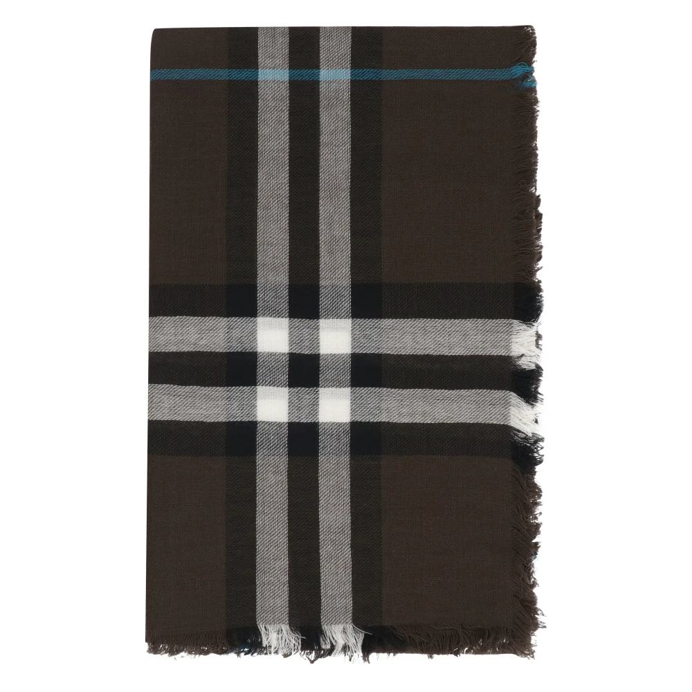 Burberry Frayed Hem Wool Scarf Green Heren