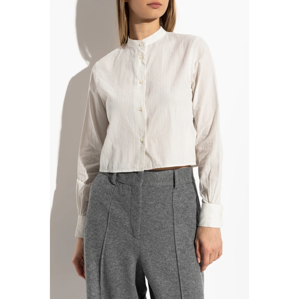 Officine Générale Korte shirt met gestreept patroon White Dames