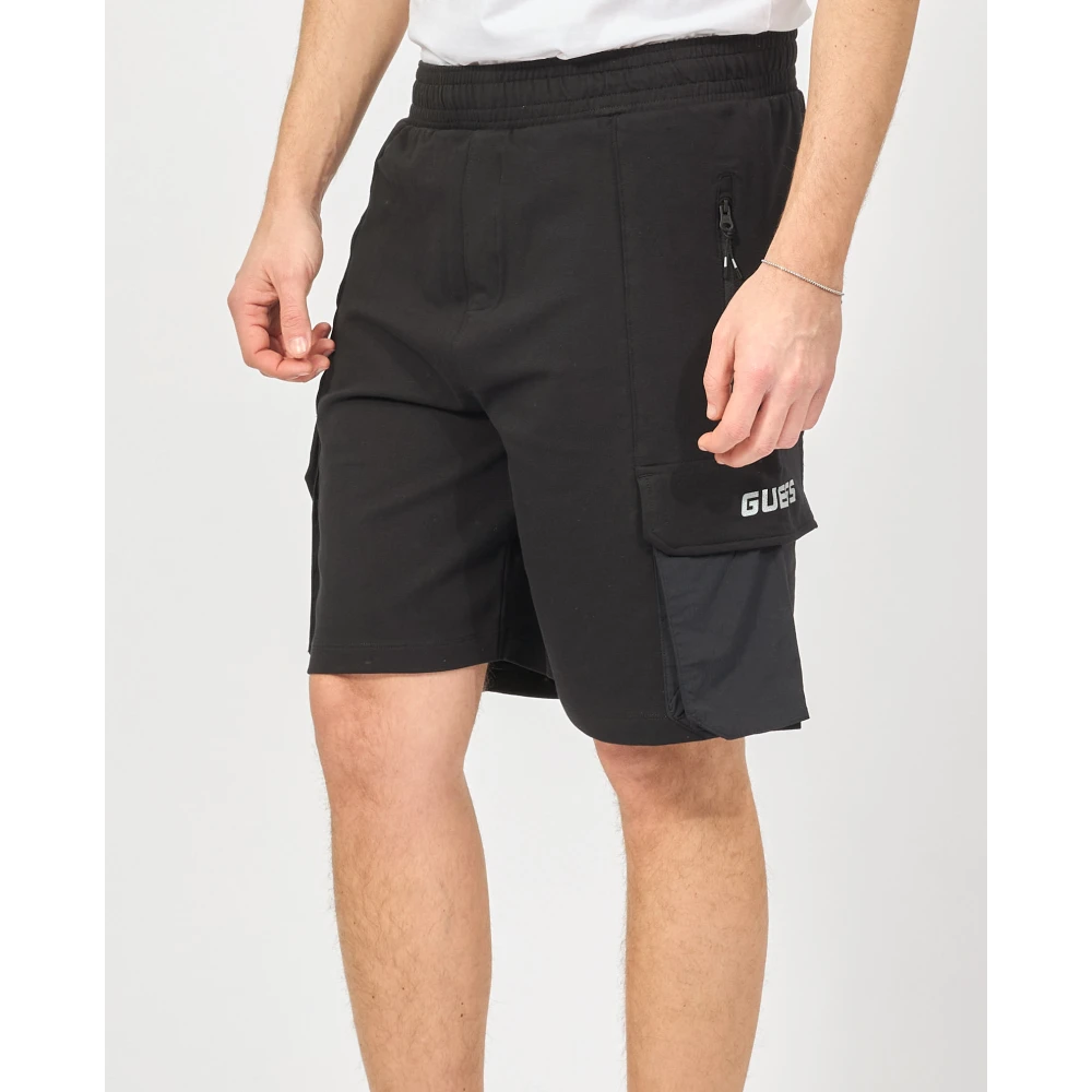 Guess Zwarte Bermuda met zijzakken en elastische taille Black Heren
