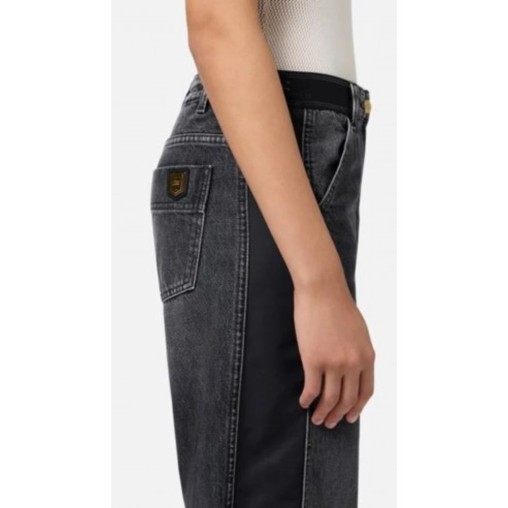 Elisabetta Franchi Wijde Pijp Katoenen Broek met Nylon Inzetstukken Gray Dames