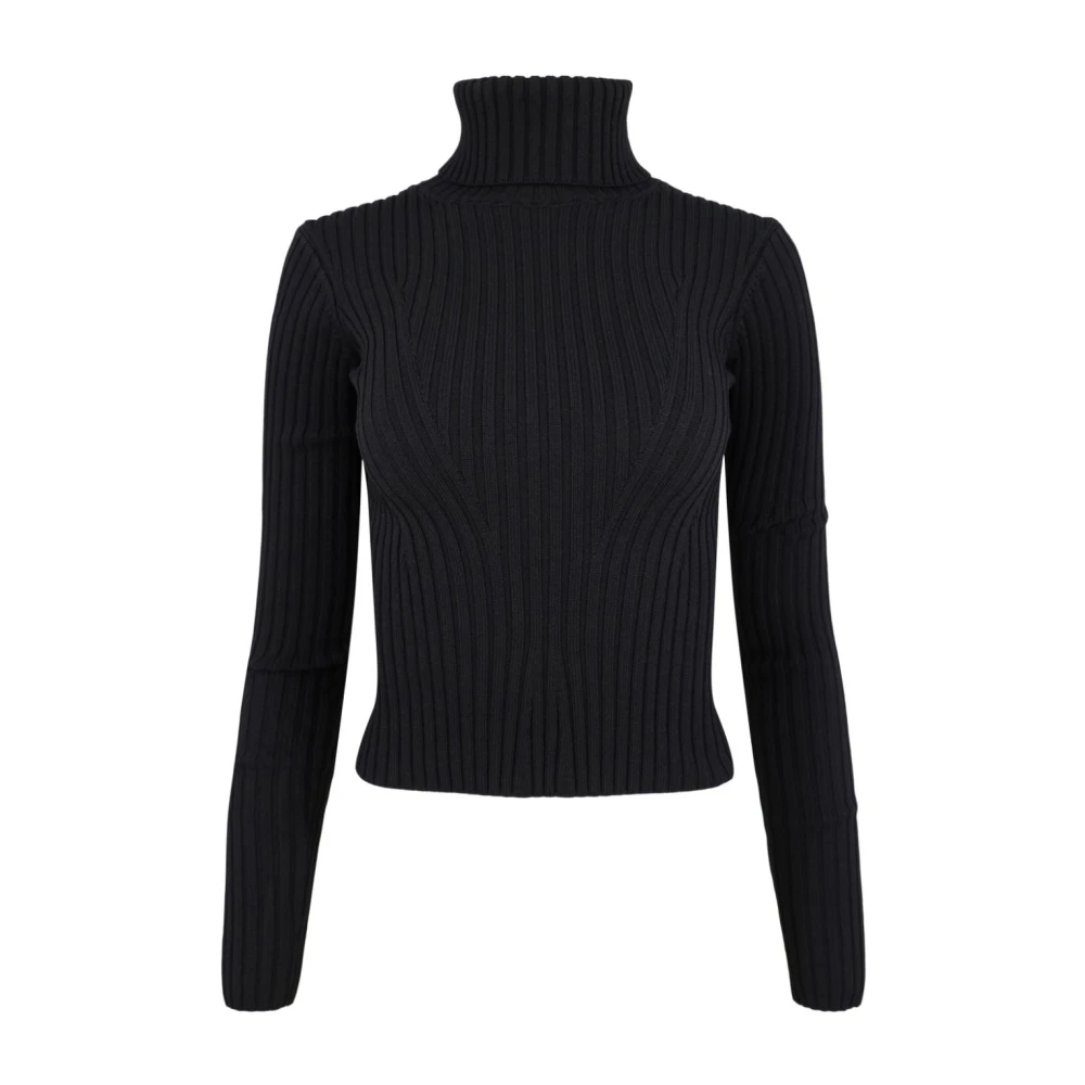 Staud Zwarte Geribbelde Gebreide Coltrui Sweater Black Dames