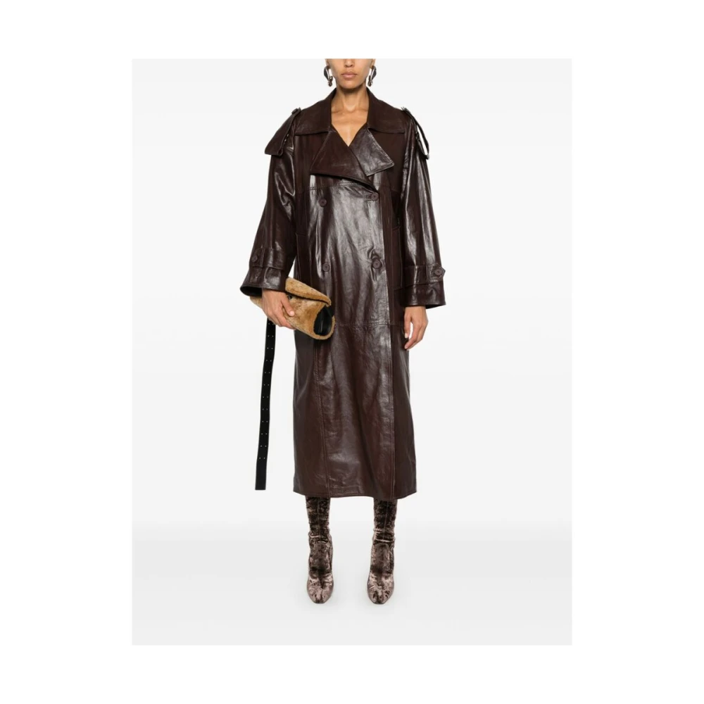 Salvatore Santoro Koffiebruin Leren Jas Paneeldesign Brown Dames