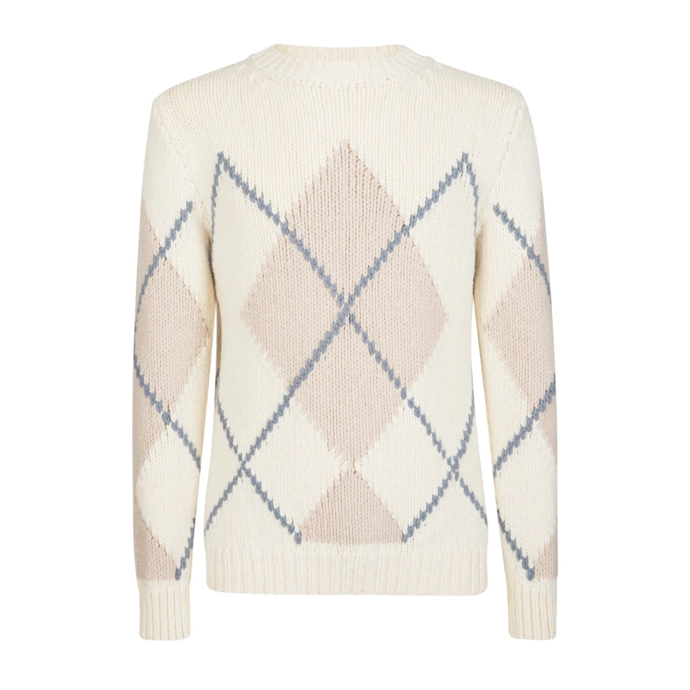 Eleventy Men's Multicolor Round-Neck Knitwear, L, Diamond Pattern Wool Jumper