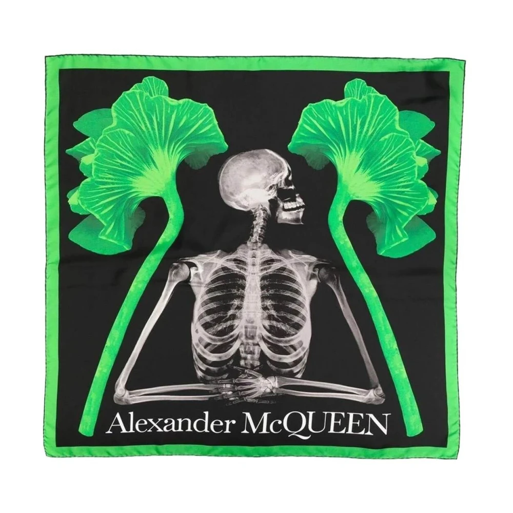 Alexander mcqueen Zijden Hoofddoek met Mushroom Skeleton Print Multicolor Dames