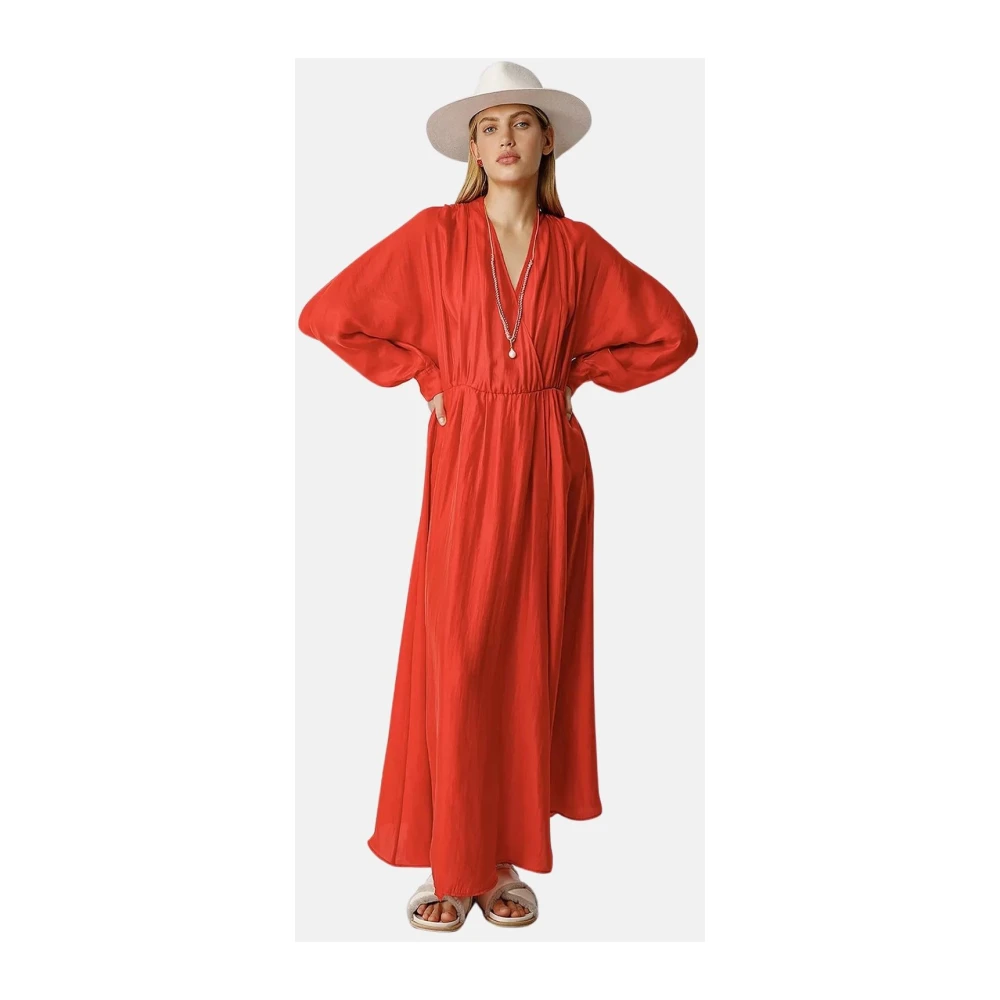 Forte Zijden lange jurk met Vhals elastische taille en split aan de voorkant Red Dames