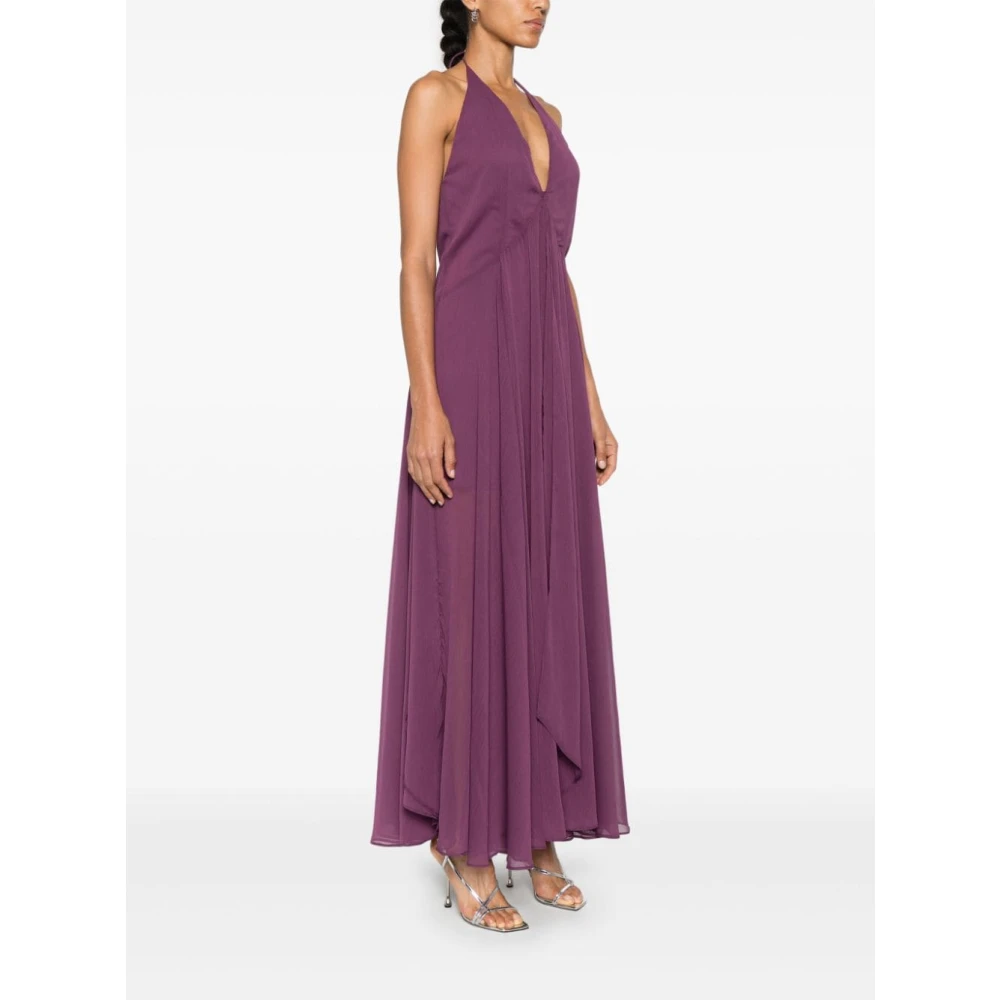 Rotate Birger Christensen Pruimenkleurige Chiffon Haltertop met Lange Mouwen Purple Dames