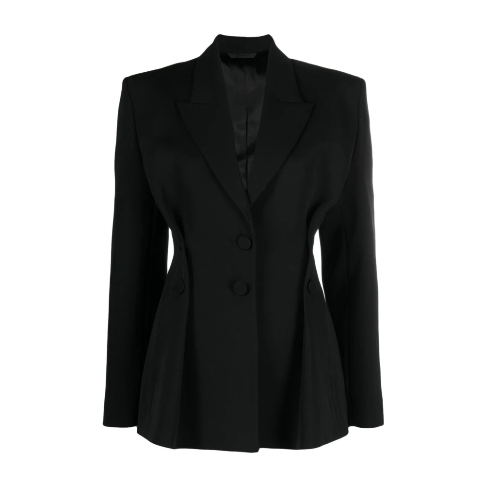 Givenchy Zwarte wollen gabardine jas met gestructureerde schouders Black Dames