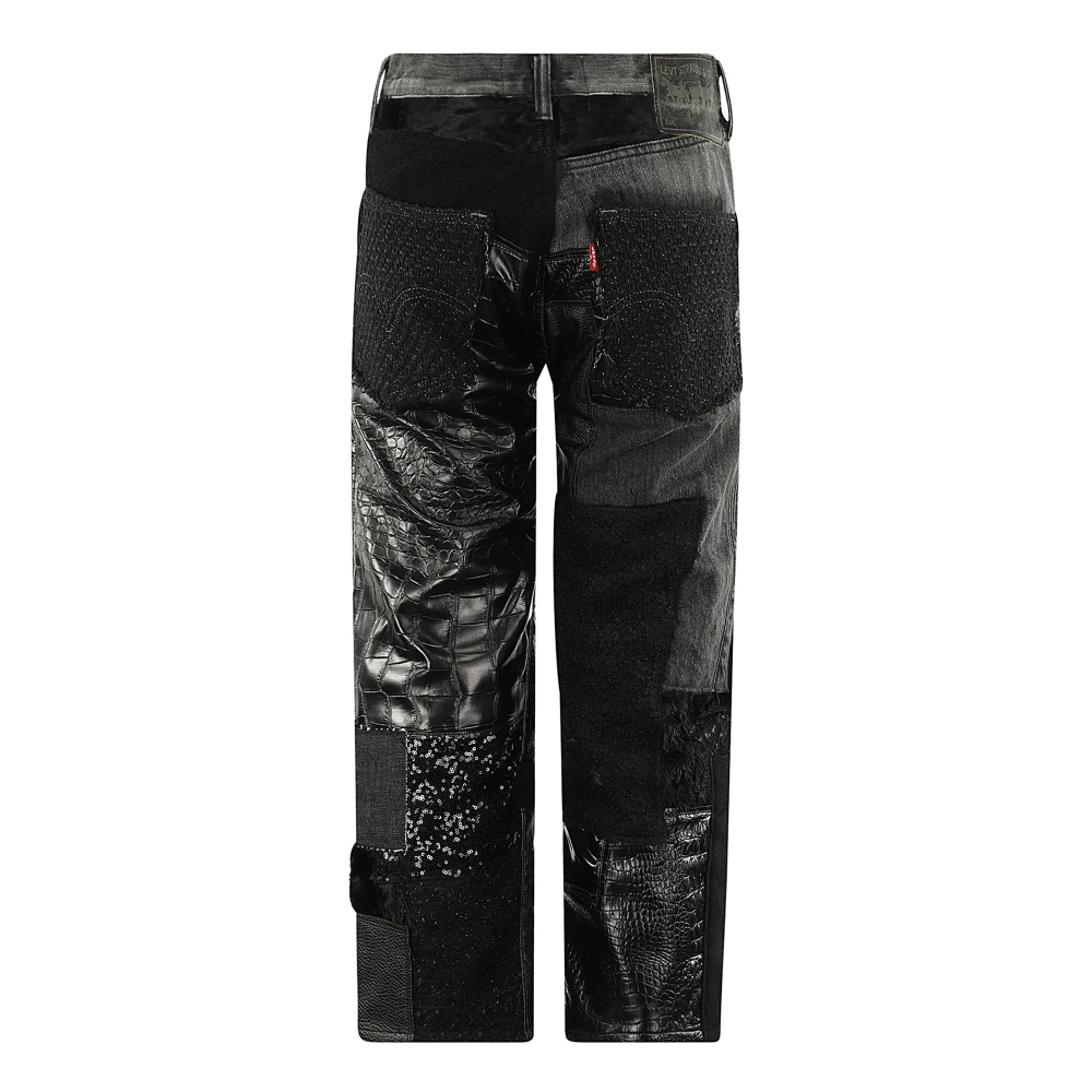 Junya Watanabe Patchwork Denim Jeans met Distressed Finish Black Dames