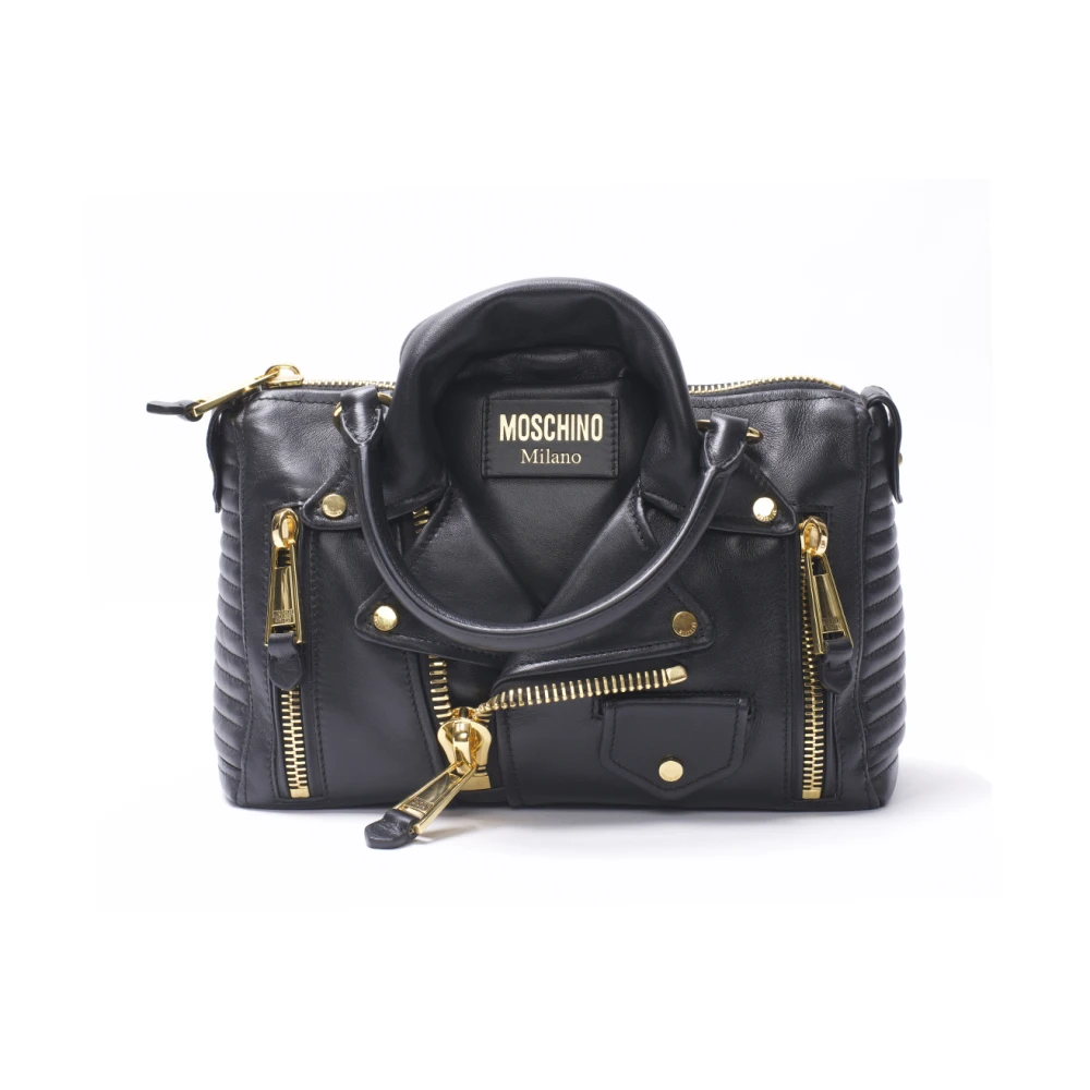 Moschino Zwarte Biker Bauletto Leren Tas Black Dames