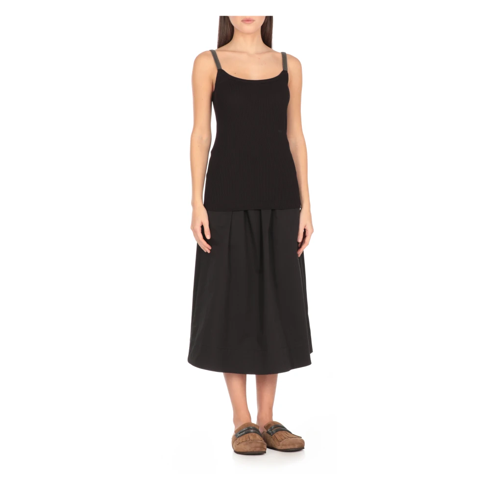 BRUNELLO CUCINELLI Zwarte Katoenen Top met Messing Details Black Dames