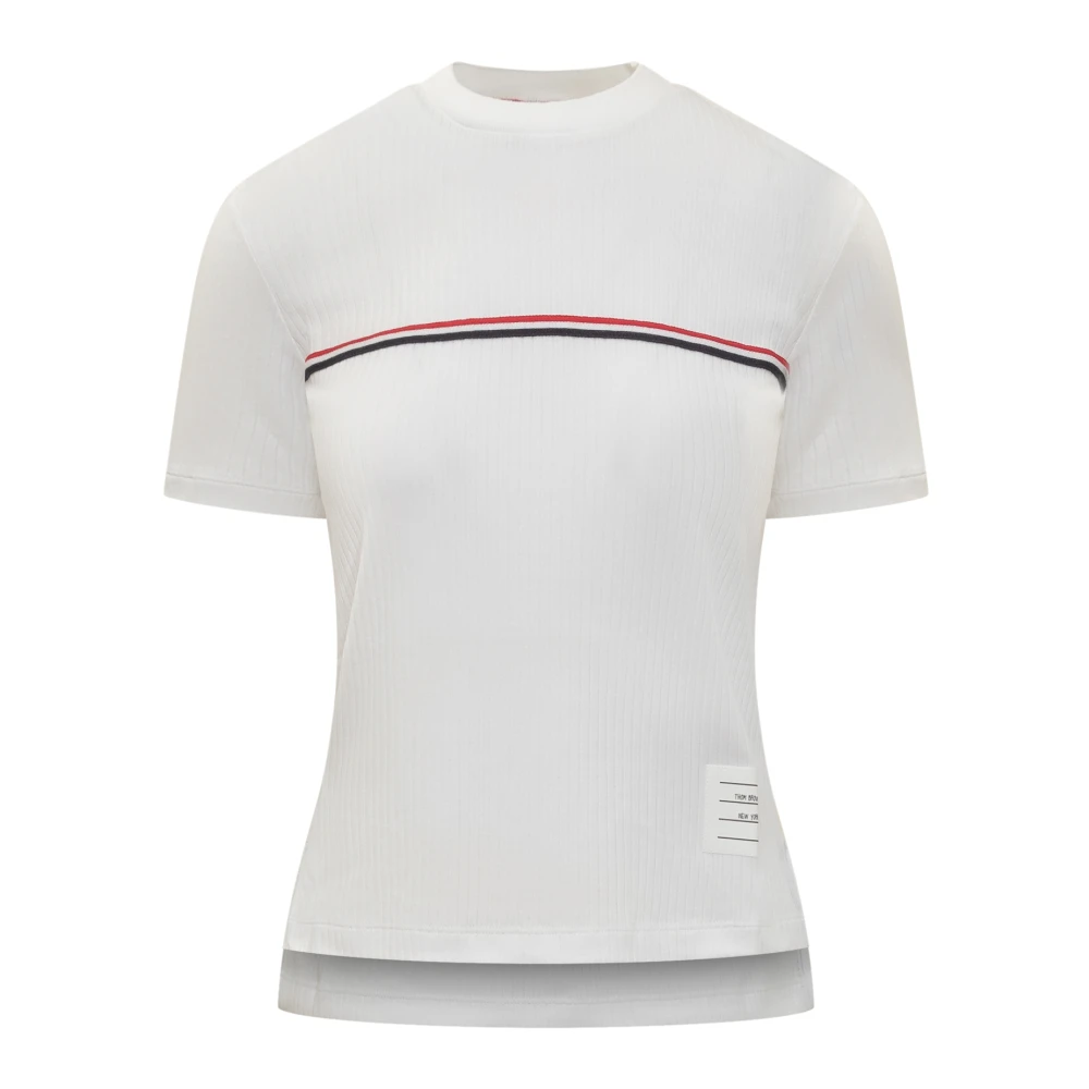 Thom Browne Korte mouwen T-shirt met ronde hals en logo borduursel White Dames