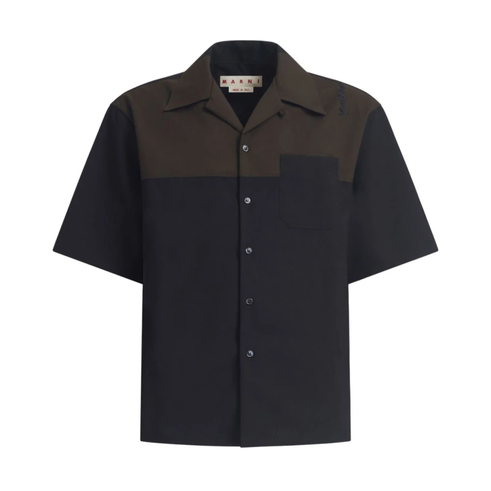 Marni Zwarte Wol Crepe Panel Shirt Black Heren