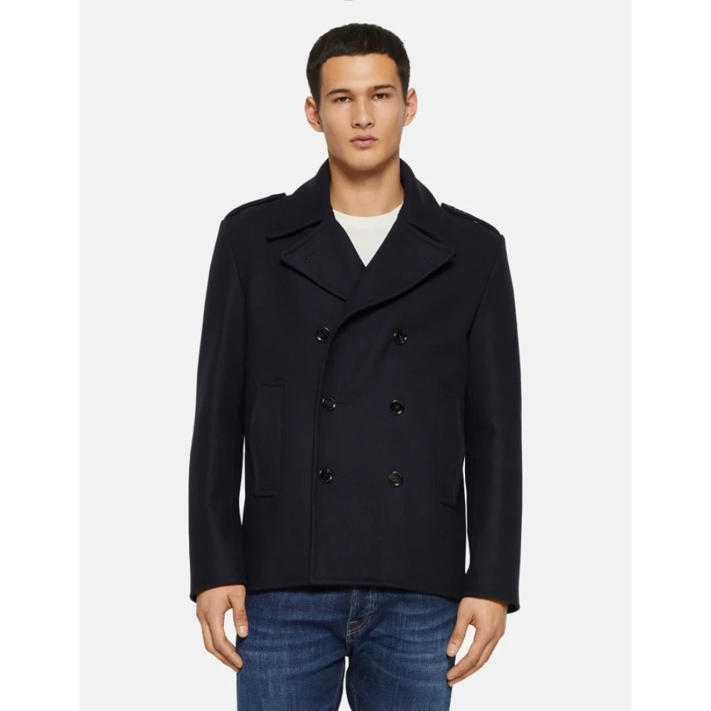 Dondup Blauwe Wollen Peacoat Dubbele Breasted Blue Heren