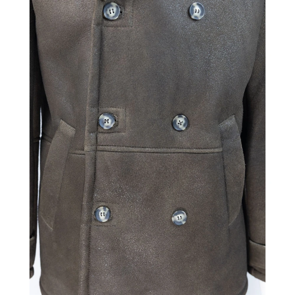 Dfour Bruine Suède Double-Breasted Jas Brown Heren