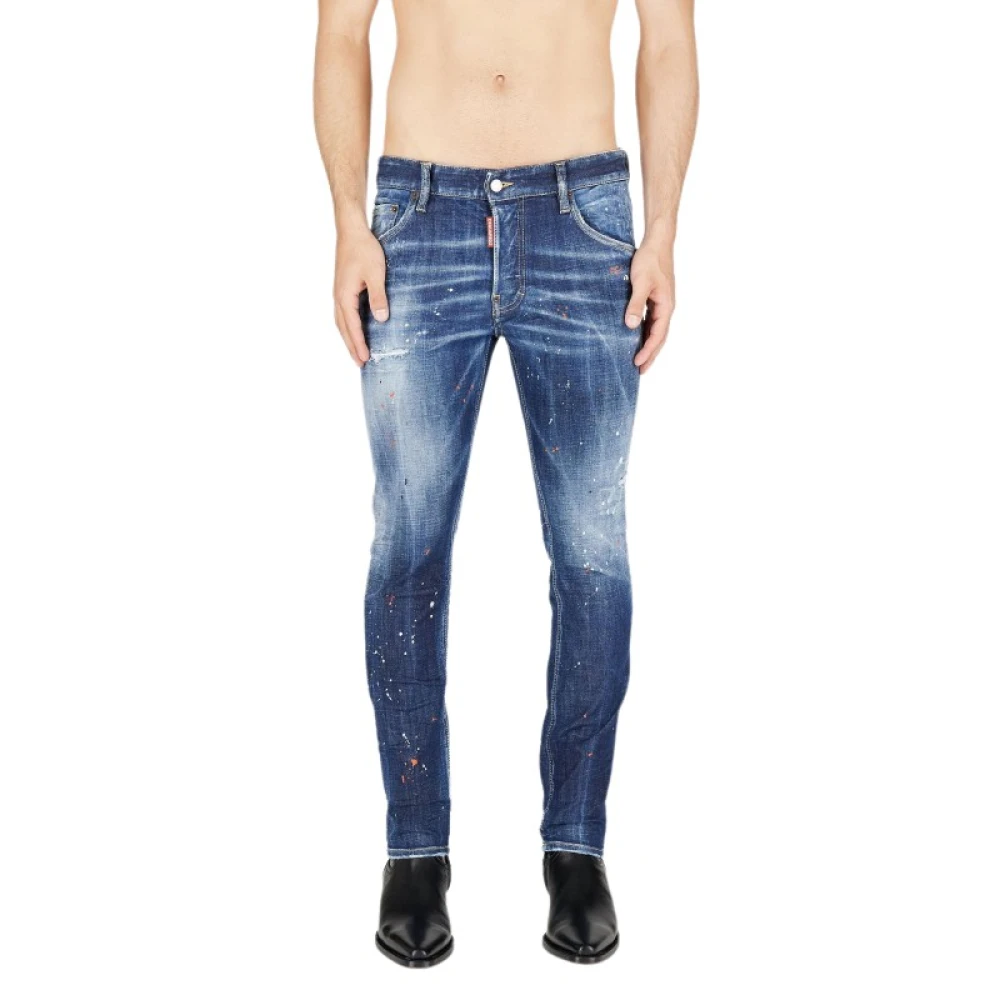 Dsquared2 Skater Stretch Denim Jeans met Splash Detail Blue Heren