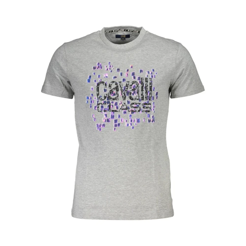 Cavalli Class Men's Gray Cotton Print Logo T-Shirt
