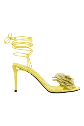 Lace-Up High Heels Sandals Strass Flower