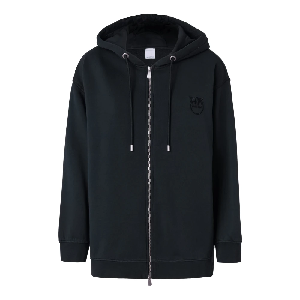 Pinko Love Birds Geborduurde Rits Hoodie Black Dames