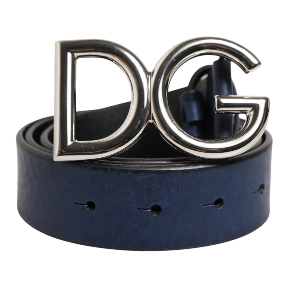 Dolce & Gabbana Unisex Blue Belts,, Classic Leather Belt With Dg Logo Medium