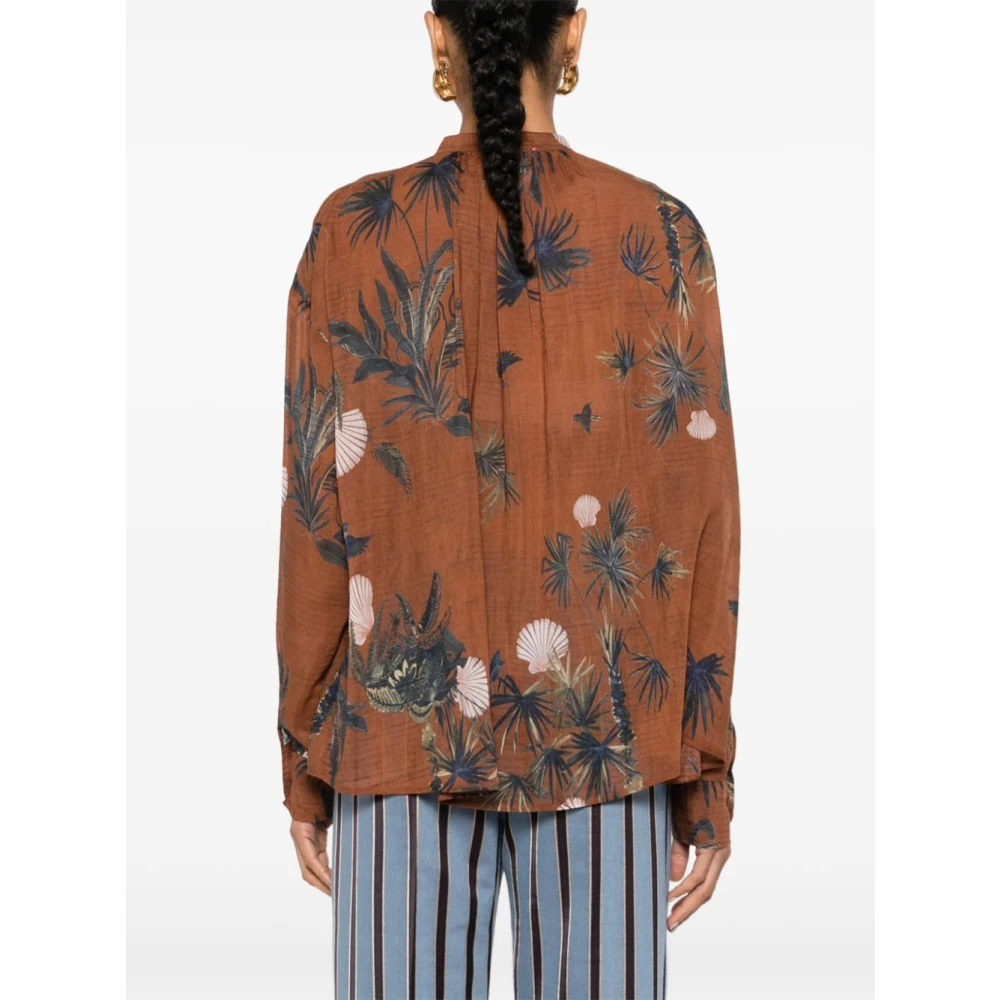 Forte Doorschijnende Schelpen en Bloemenprint Shirt Brown Dames