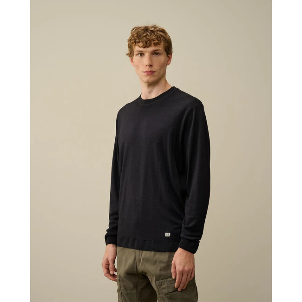 C.P. Company Merino Wol Logo Trui Blue Heren