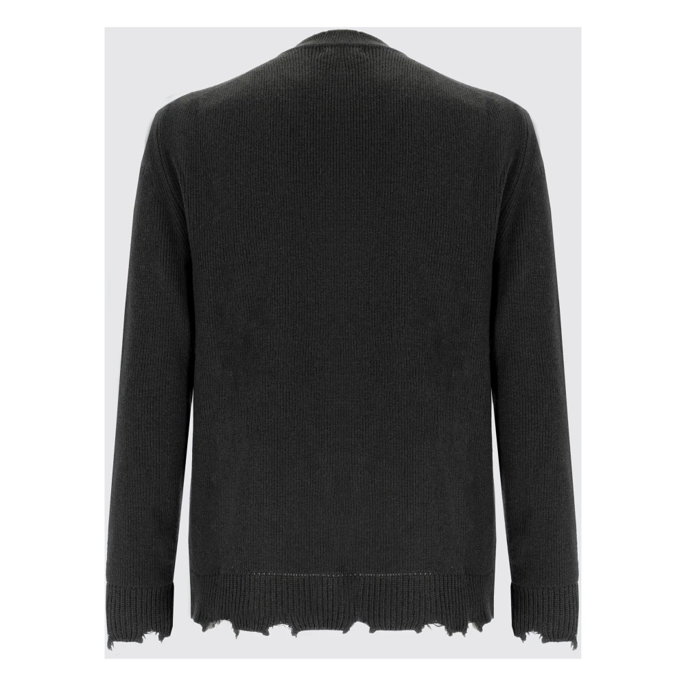 Laneus Crewneck Sweater With Wool Breakages Green Heren