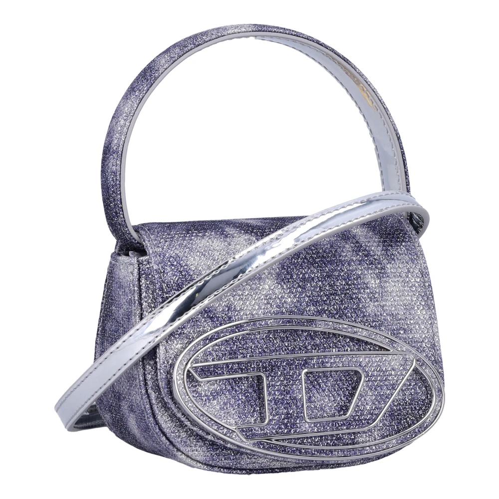 Diesel Crossbody tas van glitterstof met D metalen plaat Blue Dames