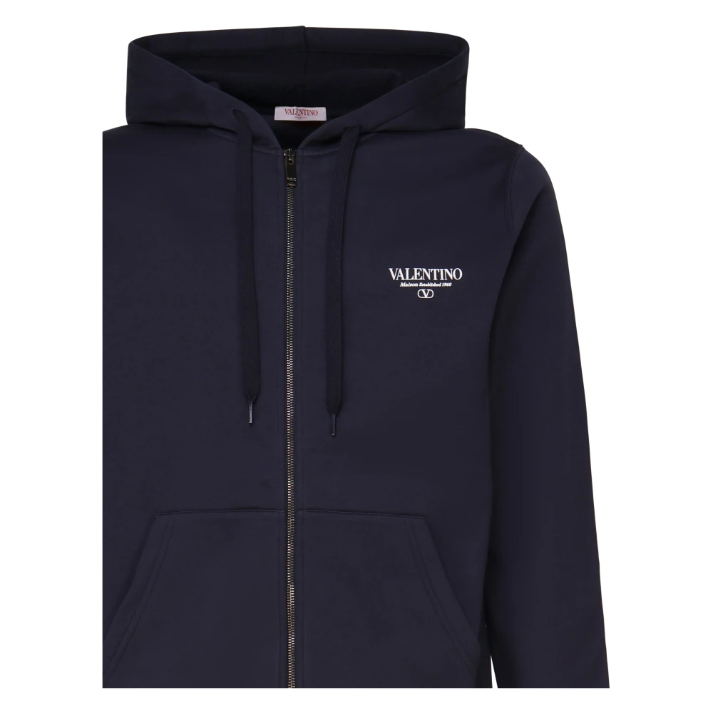 Valentino Garavani Zwarte Katoenen Hoodie Kangoeroezakken Blue Heren
