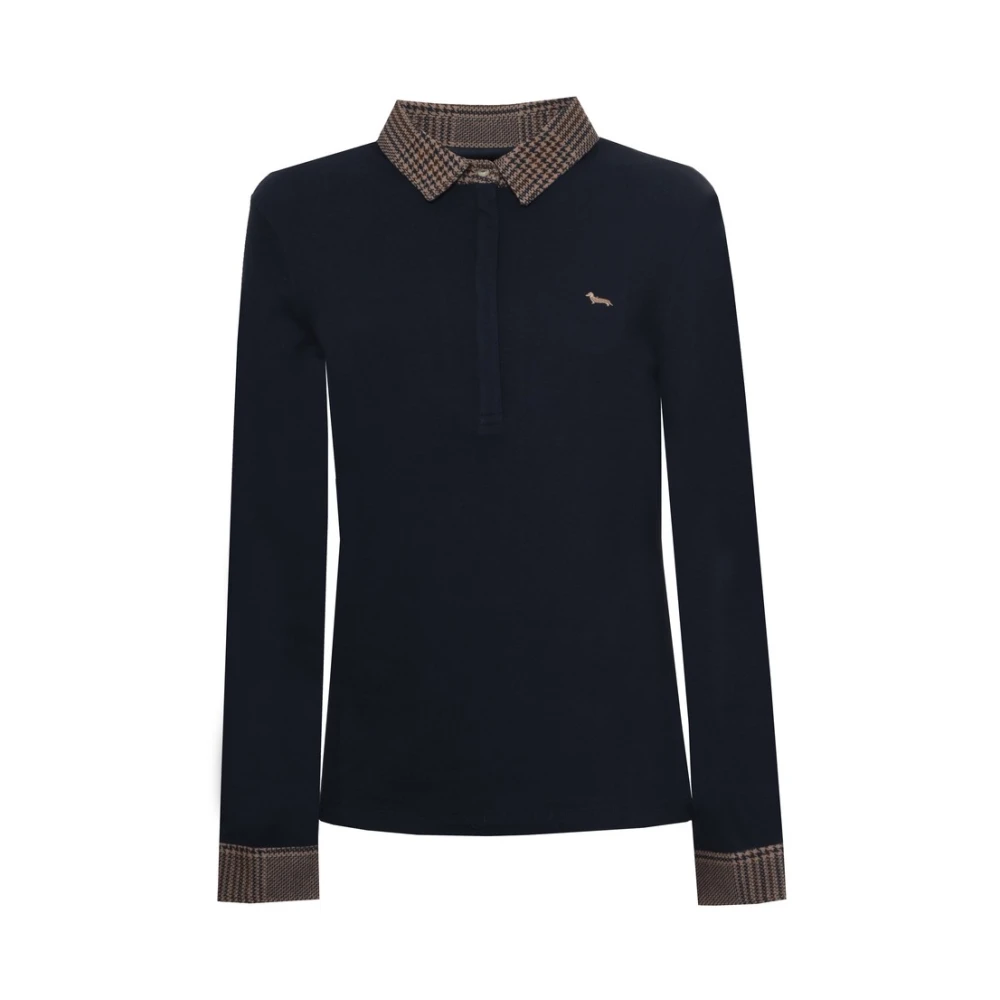 Harmont & Blaine Houndstooth Trim Polo Shirt met lange mouwen Polo Blue Dames