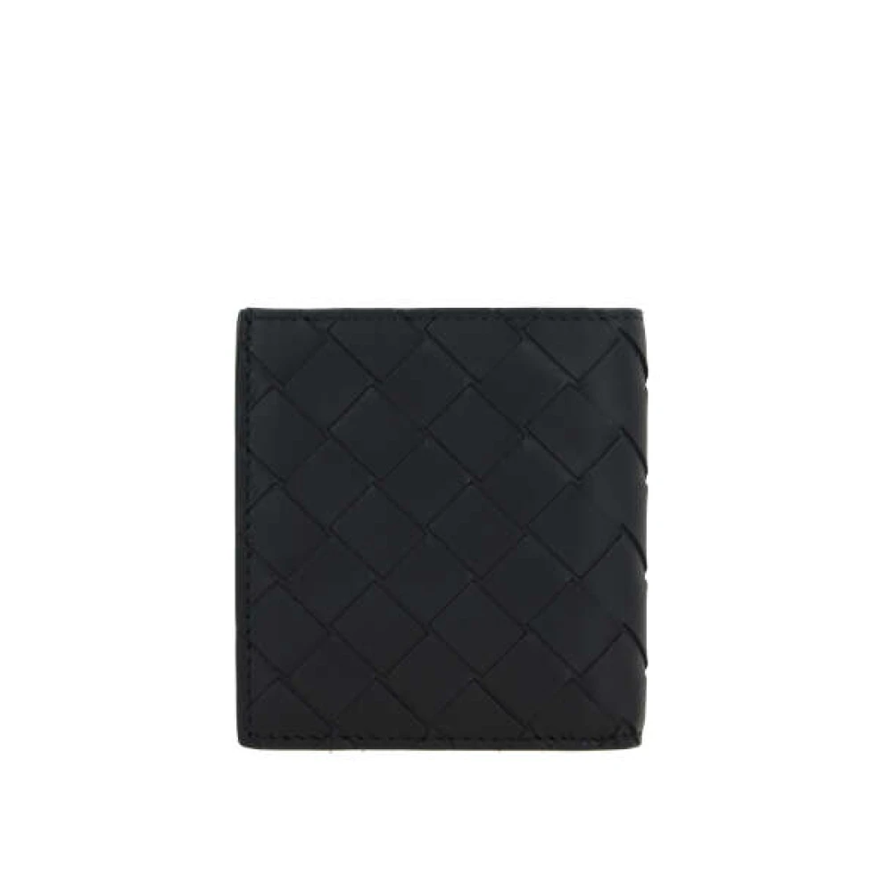 Bottega Veneta Zwarte leren bi-fold portemonnee met Intrecciato-motief Black Heren