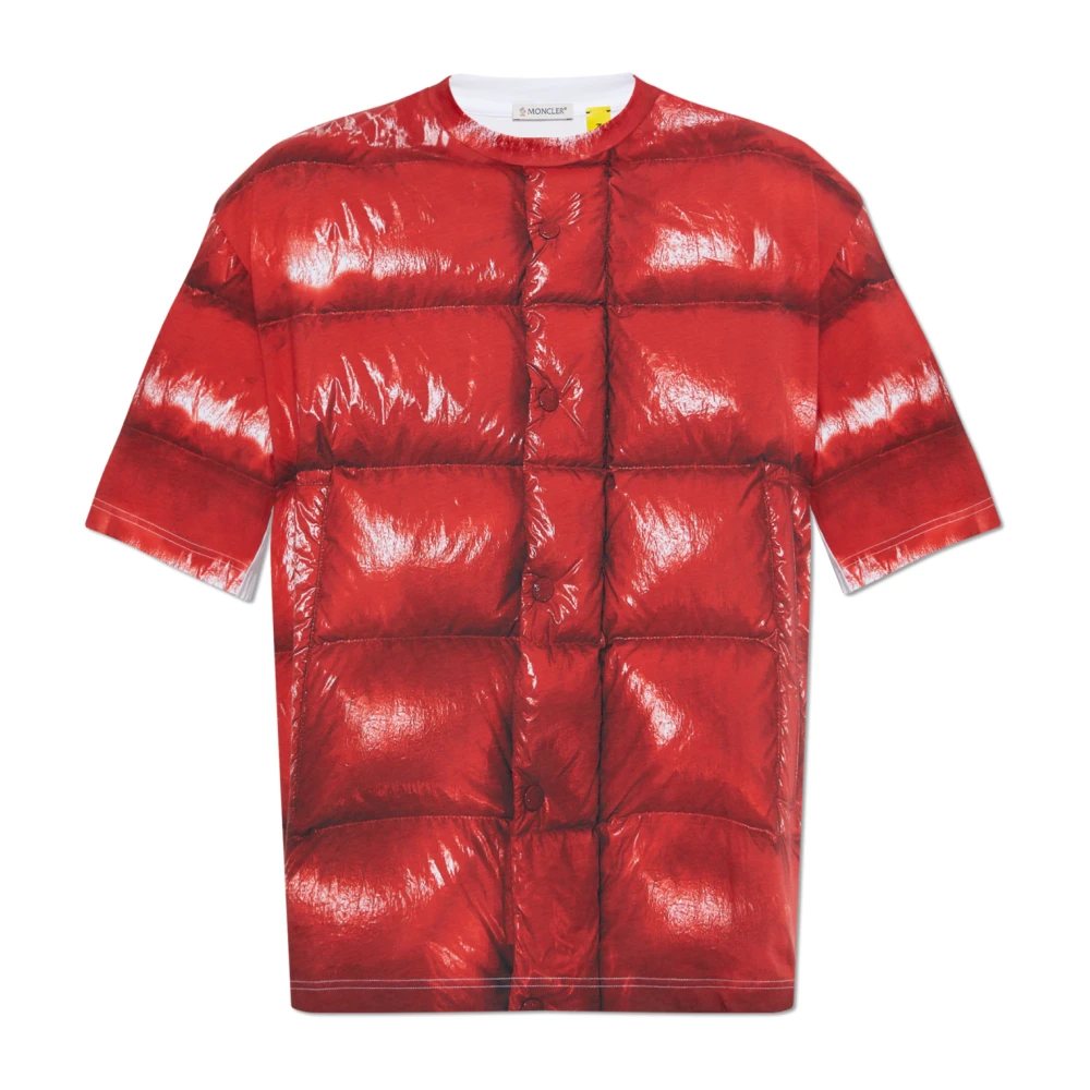 Moncler Unisex Red Logo Motif Contrast Print T-Shirt