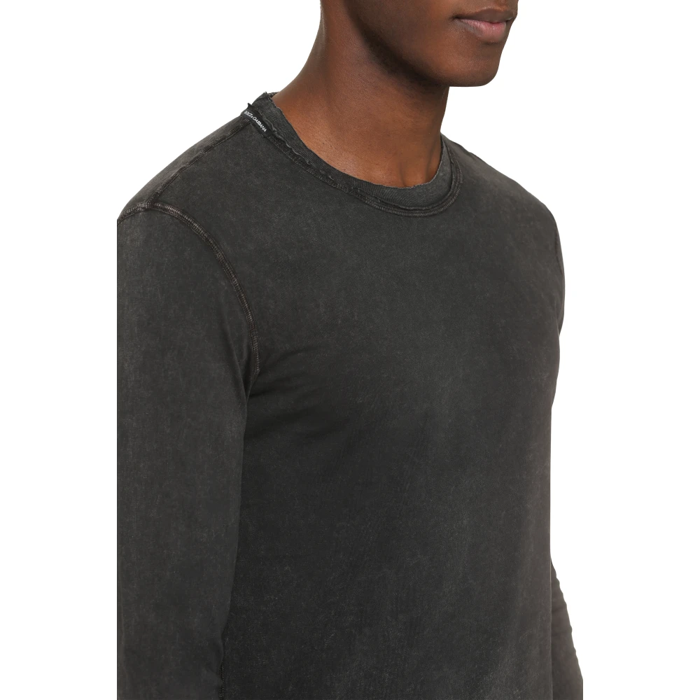 Dolce & Gabbana Katoenen Longsleeve T-shirt Geribbelde Kraag Black Heren