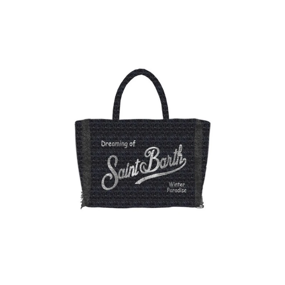 Saint Barth Svart Tweed Vanity Shopper Väska Multicolor, Dam