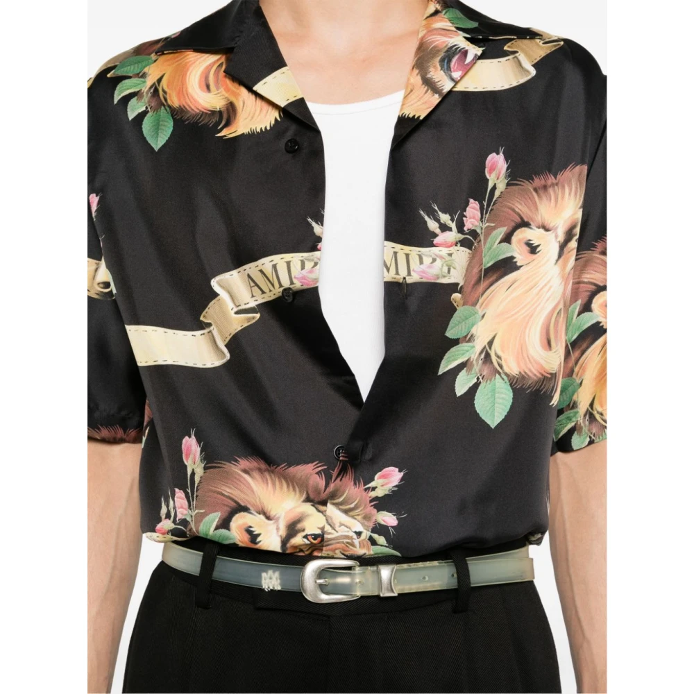 Amiri Zijden overhemd met bloemen- en leeuwenprint Multicolor Heren