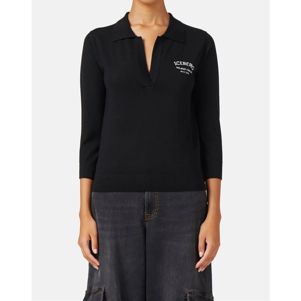 Iceberg Wollen polotrui met ijsbergborduursel Black Dames