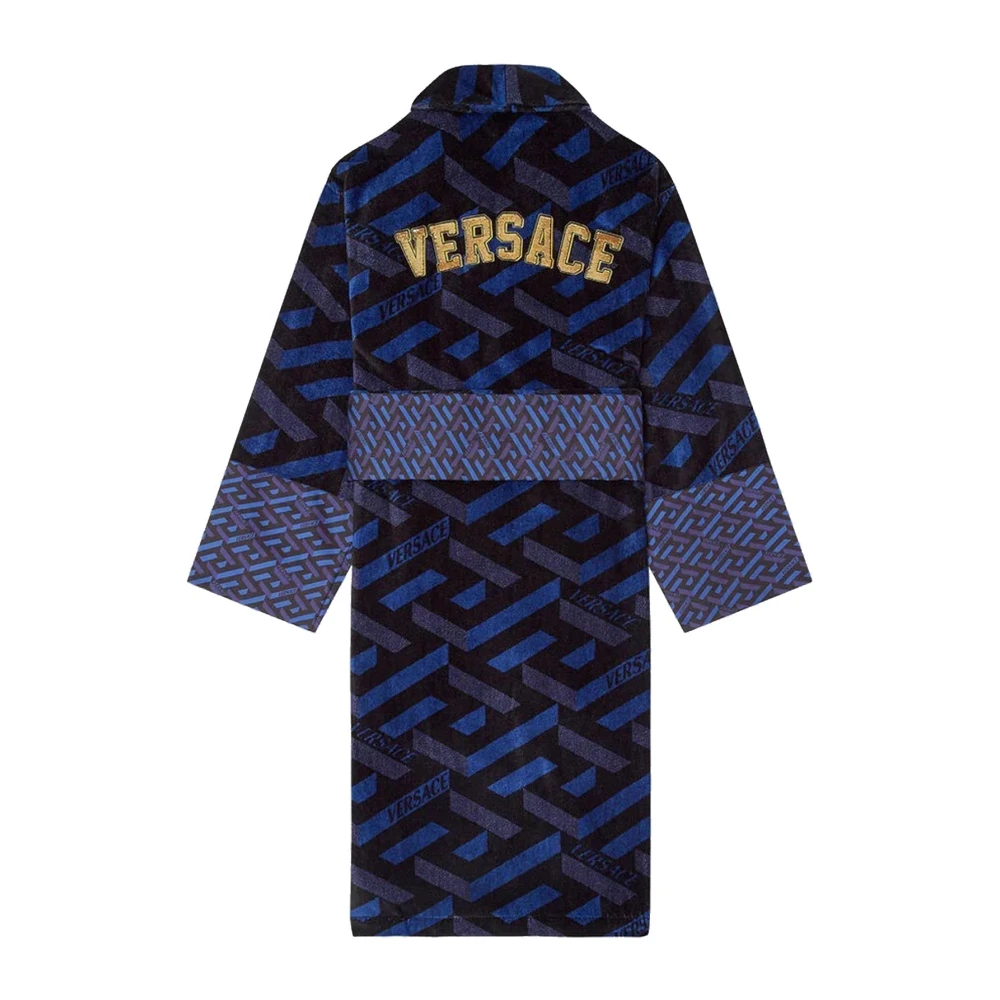 Versace Katoenen badjas met La Greca-print Black Heren