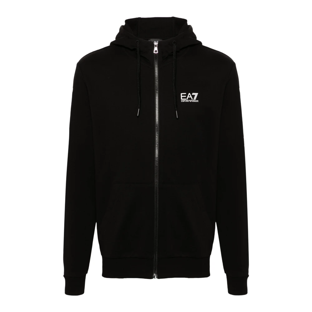 Emporio Armani EA7 Zwarte Katoenen Hoodie Volledige Rits Logo Black Heren