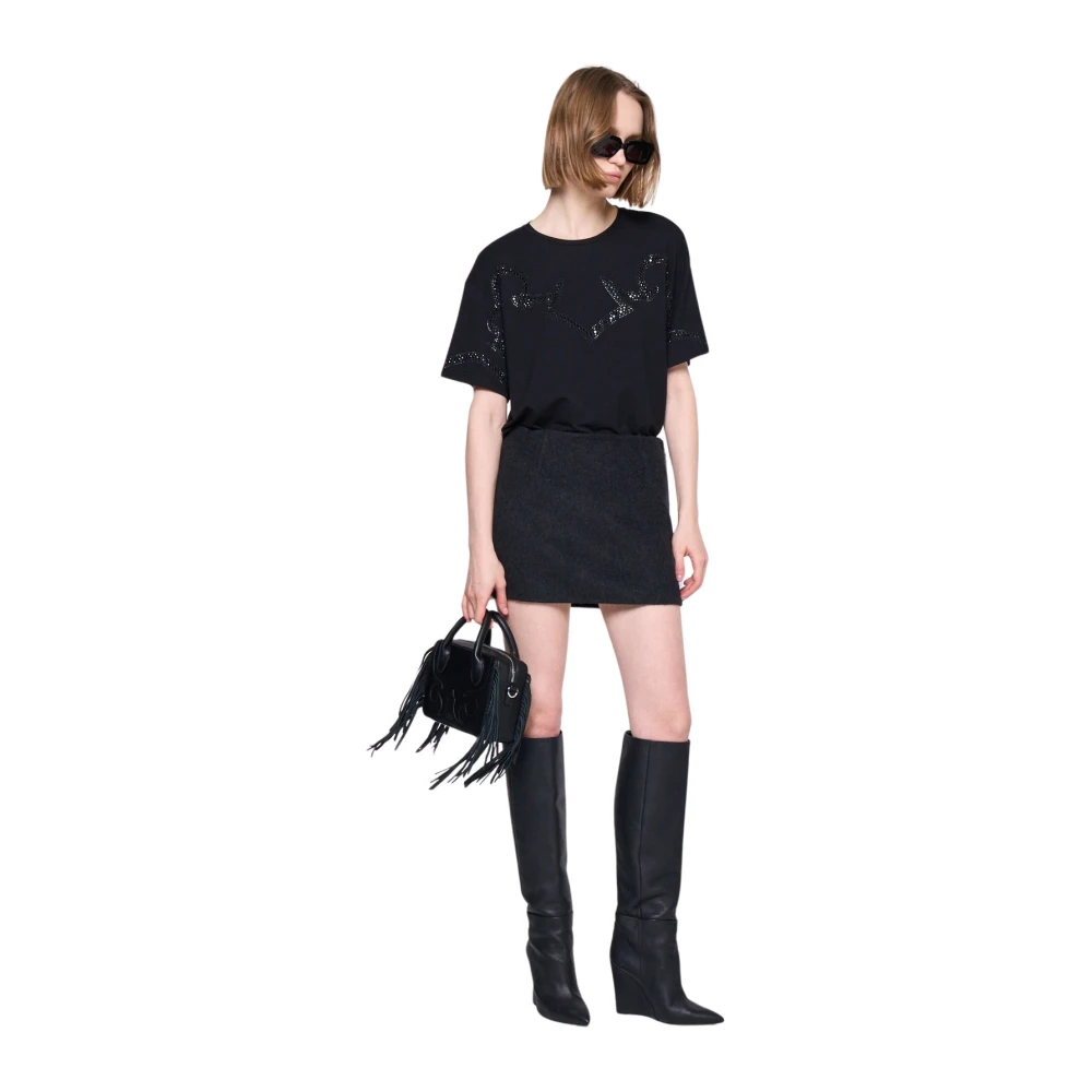 Silvian Heach Oversized Ronde Hals T-shirt met Strass Black Dames