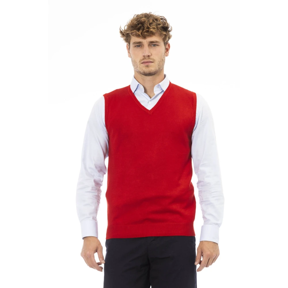 Alpha Studio V-hals Gebreid Vest Regular Fit Red Heren