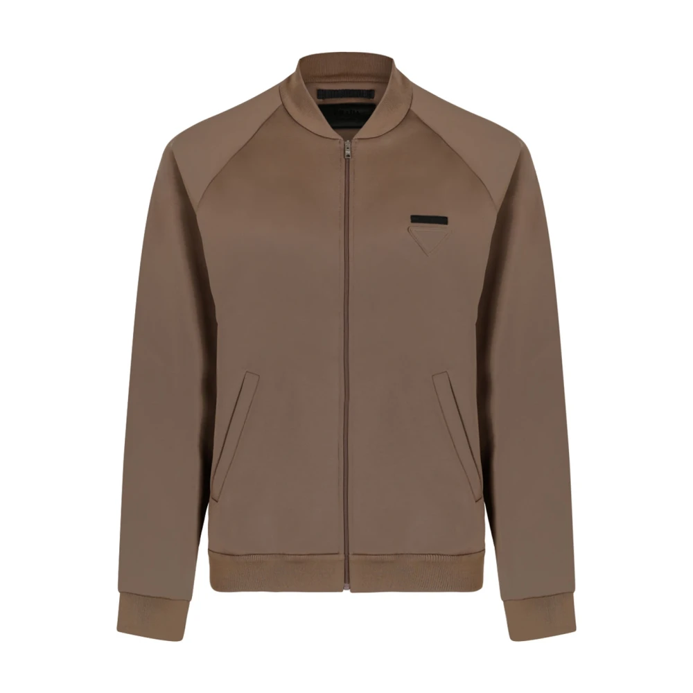 Prada Men's Brown Bomber Jackets, M, Technical Fleece Blouson Jacket