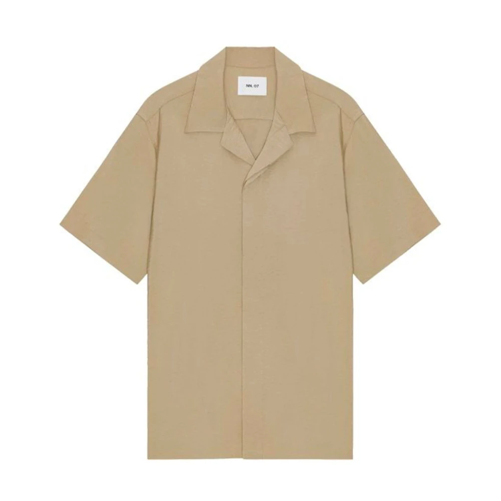 Nn07 Lichte Seersucker Blend Overhemd Beige Heren